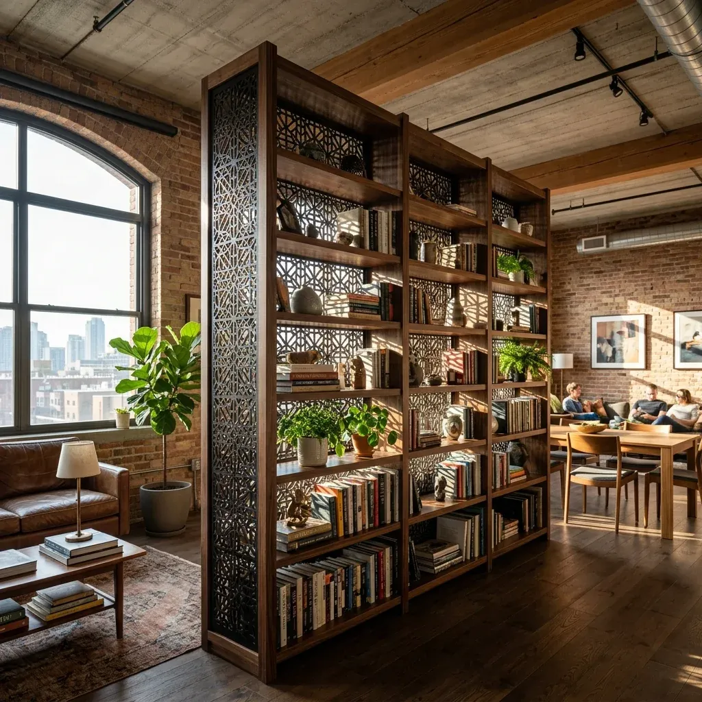 Biblioteca divisoria de espacios en diseño loft