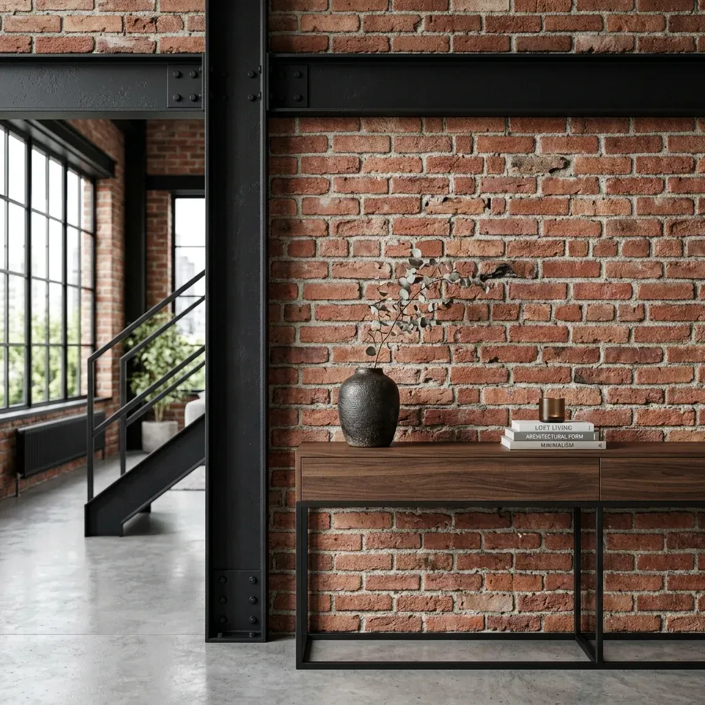 Materiales crudos en decoración loft: ladrillo y metal