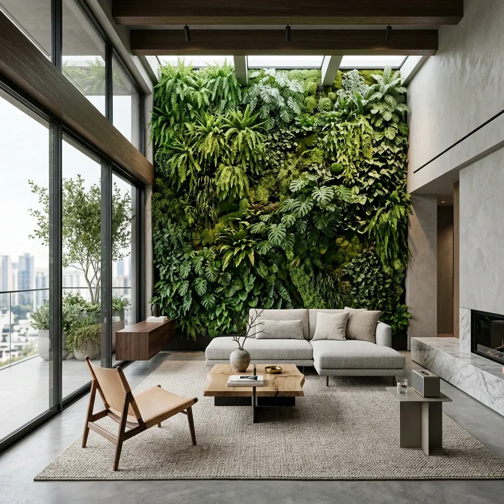 Interior de lujo con gigantesco jardín vertical